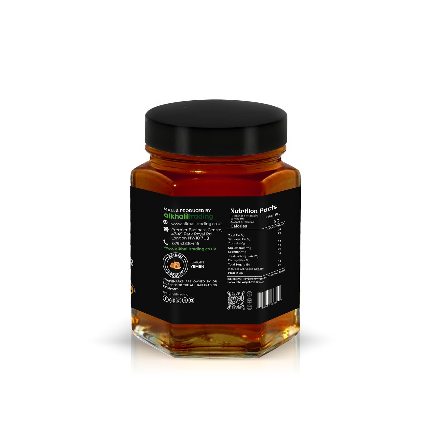 alkhaliltrading - Royal Yemeni Summar Honey | 100% Raw & Unpasteurised | Natural, Unfiltered, Unheated Pure Honey | Premium Luxury Honey in Glass Jar (250g)