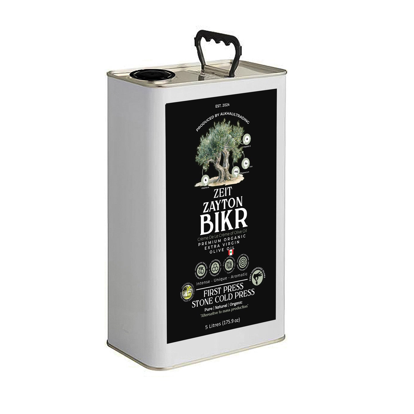 alkhaliltrading organic extra virgin olive oil  - Early harvest - Fresh harvest - Bio - Premium extra virgin - Cold extracted - High Phenolic EVOO - Lebanese - Stone Cold Press